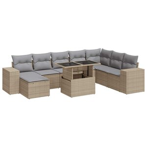 vidaXL Salon de jardin avec coussins 9 Pièces beige résine tressée