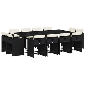 vidaXL Ensemble à manger de jardin 13 Pièces coussins noir résine tressée