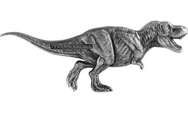 Pièce de monnaie en argent 15000 francs g 93.3 (3 oz) millésime 2022 jurassic tyrannosaurus rex tyrannosaurus dissected t rex