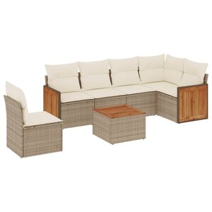 vidaXL Salon de jardin avec coussins 7 Pièces beige résine tressée