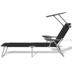 vidaXL Chaise longue avec auvent Acier Noir