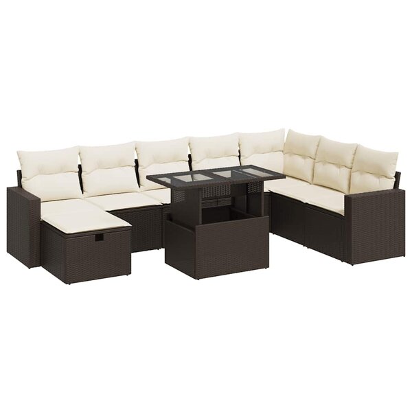vidaXL Salon de jardin avec coussins 9 Pièces marron résine tressée