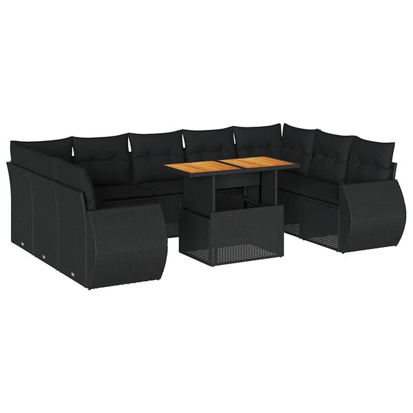 vidaXL Salon de jardin 10 Pièces avec coussins noir résine tressée