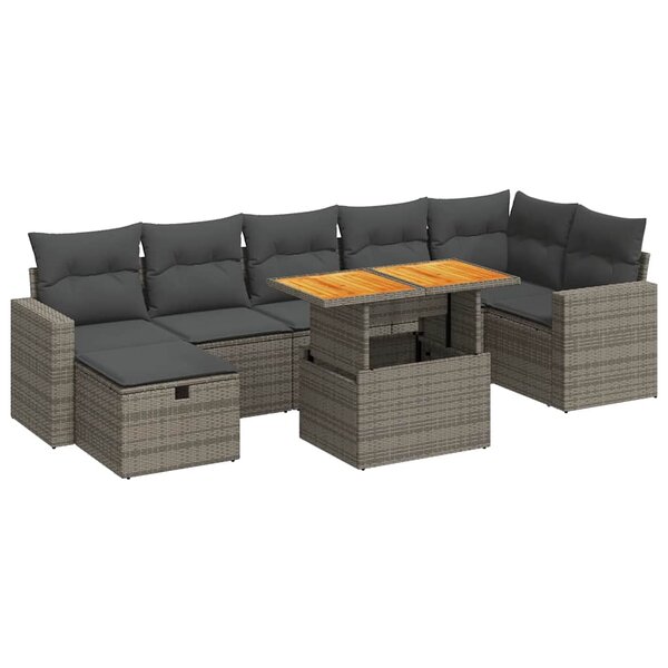vidaXL Salon de jardin 5 Pièces avec coussins gris résine tressée acacia