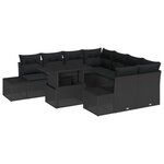 vidaXL Ensemble de canapé de jardin 9 pièces avec des coussins en poly rattan noir