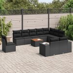 vidaXL Salon de jardin 11 Pièces avec coussins noir résine tressée