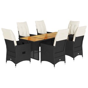 vidaXL Ensemble à manger de jardin coussins 7 Pièces noir résine tressée