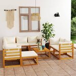 vidaXL Salon de jardin 10 Pièces avec coussin Crème Bois d'acacia solide