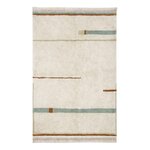 Tapis lavable en coton - beige avec lignes vert et bleu - 90 x 130 cm