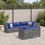 vidaXL Salon de jardin 7 Pièces avec coussins Gris Résine tressée