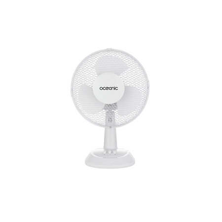 Oceanic Ventilateur De Table - 25 Watts - Diametre 23 Cm - 2 Vitesses - Oscillant - Blanc