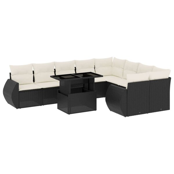 vidaXL Salon de jardin 10 Pièces avec coussins noir résine tressée