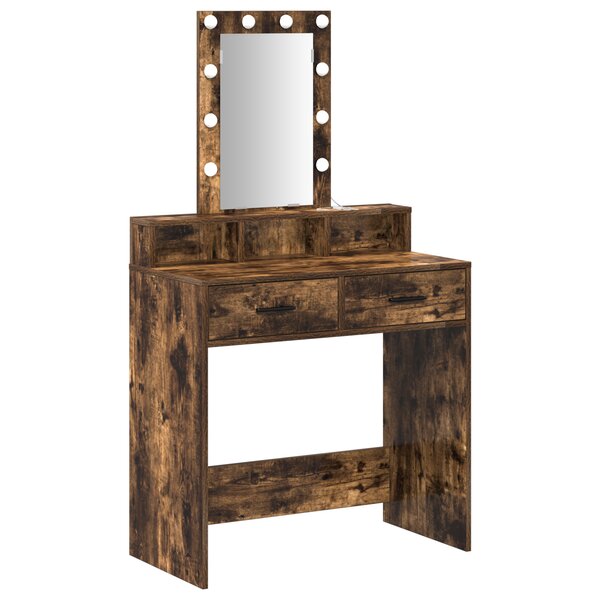 Coiffeuse vidaXL avec lumières LED en chêne fumé 79x41x140 cm