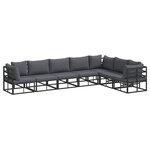 vidaXL Ensemble de canapé de jardin avec coussin 7 Pièces Noir Aluminium