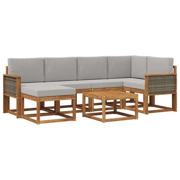 vidaXL Ensemble de canapés d'extérieur 7 Pièces Naturel et gris clair