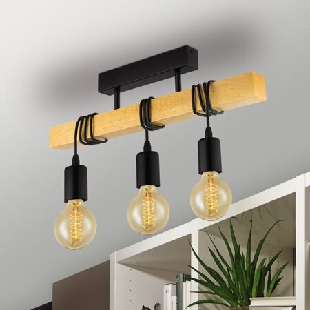 Plafonnier/Applique bois et noir trois ampoules - Découvrez Luminaires d' intérieur