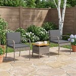 vidaXL Ensemble bistro de jardin avec coussin 3 Pièces Gris polyrotin