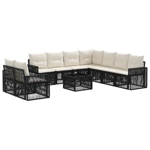 vidaXL Ensemble de canapé de jardin 10 Pièces Noir et blanc crème