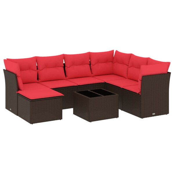 vidaXL Salon de jardin 8 Pièces avec coussins marron résine tressée