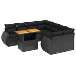 vidaXL Salon de jardin 9 Pièces avec coussins noir résine tressée