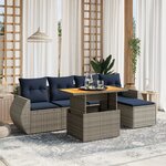 vidaXL Salon de jardin 6 Pièces avec coussins gris résine tressée