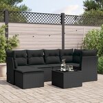 vidaXL Salon de jardin 7 Pièces avec coussins noir résine tressée