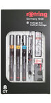 Rotring set college : porte-mine 0.5 + 3 stylos isograph 0.2/0.3/0.7mm + gomme + 12 mines hb + flacon d'encre 23 ml + attache compas