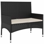 vidaXL Banc de Jardin à 2 Places avec Coussins Noir Résine Tressée
