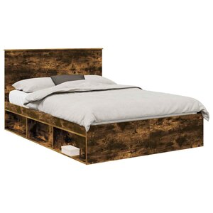 vidaXL Cadre de lit Chêne fumé 140 x 190 cm Bois de pin massif