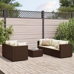 vidaXL Salon de jardin 6 Pièces avec coussins Marron Résine tressée