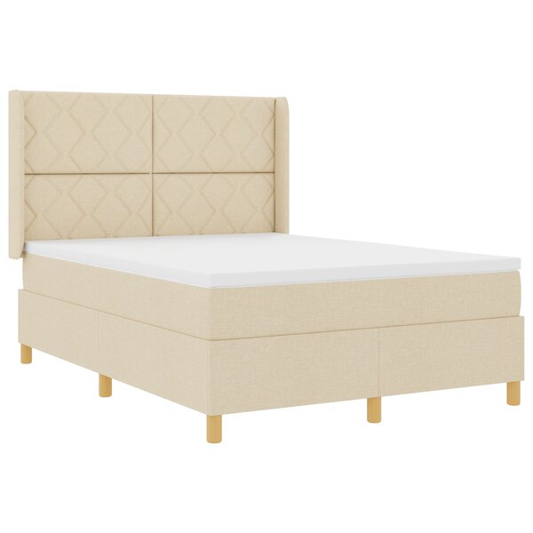 Lit Box Spring avec Matelas et LED Crème 140x200 cm Tissu