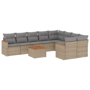 vidaXL Salon de jardin et coussins 10 Pièces mélange beige résine tressée