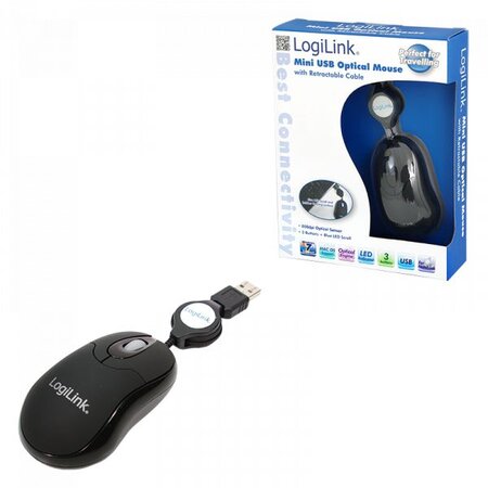 Mini Souris filaire pour portable (rétractable) LogiLink (Noir)