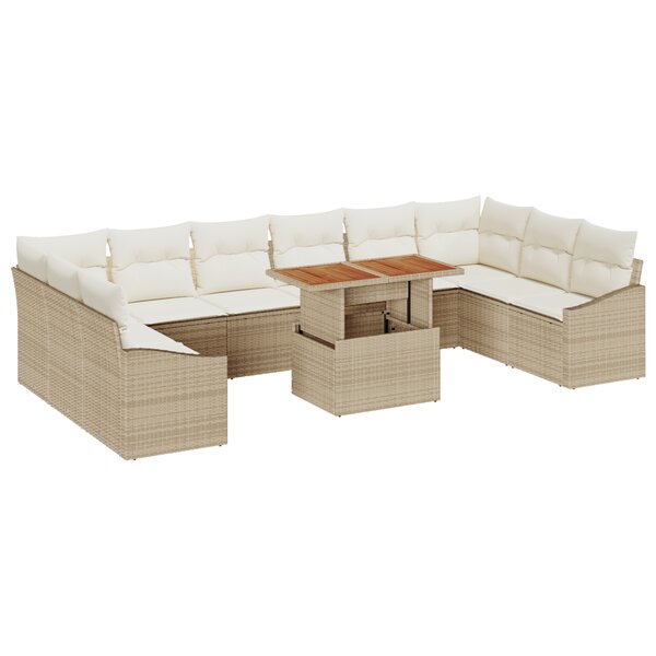 vidaXL Ensemble de jardin 11 pièces avec coussins beige en poly rattan et acacia