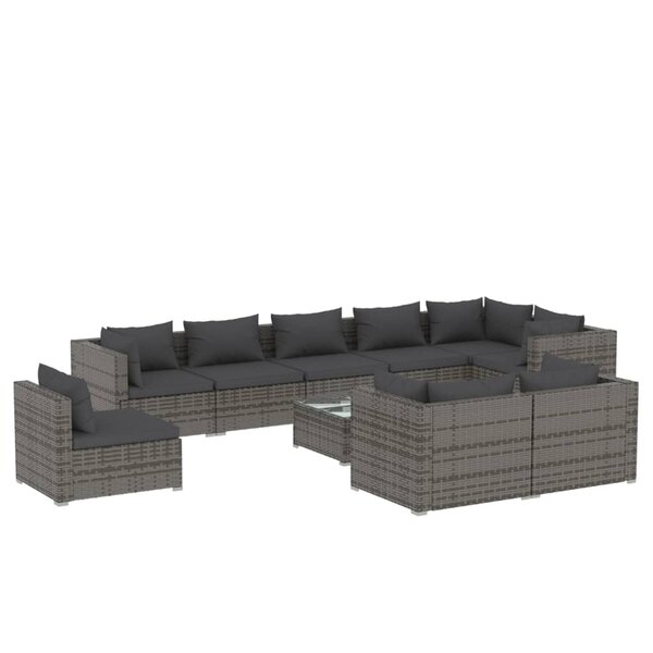 vidaXL Salon de jardin 10 Pièces avec coussins Résine tressée Gris