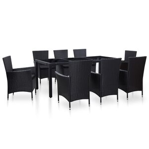 vidaXL Ensemble à dîner d'extérieur 9 Pièces Résine tressée Noir