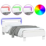 vidaXL Cadre de lit avec tête de lit et lumières LED blanc 75x190 cm