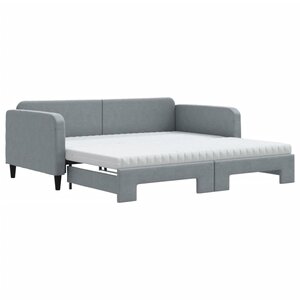 vidaXL Lit de jour avec gigogne et matelas gris clair 100x200 cm tissu