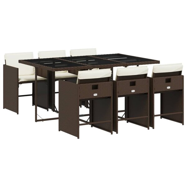 vidaXL Ensemble à manger de jardin et coussins 7 Pièces marron rotin