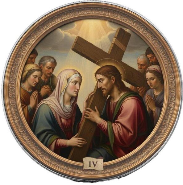 Monnaie JESUS MEETS HIS BLESSED MOTHER Station IV Via Crucis 1 Oz Argent 1$ USA 2026