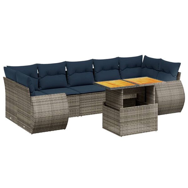 vidaXL Salon de jardin 8 Pièces avec coussins gris résine tressée