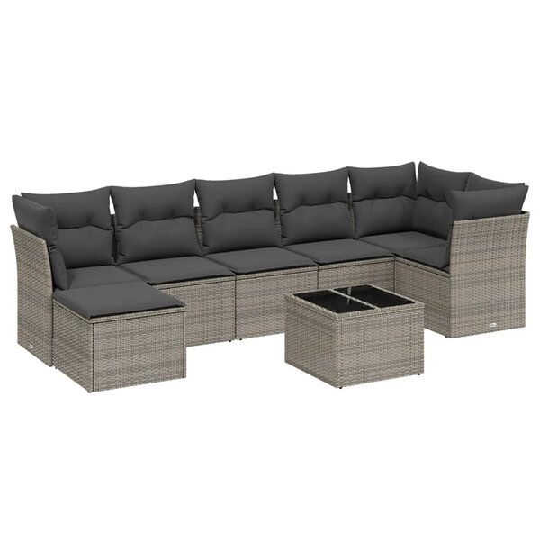 vidaXL Salon de jardin 8 Pièces avec coussins gris résine tressée