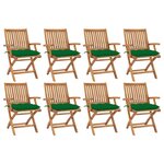 vidaXL Chaises pliables de jardin avec coussins lot de 8 Teck solide