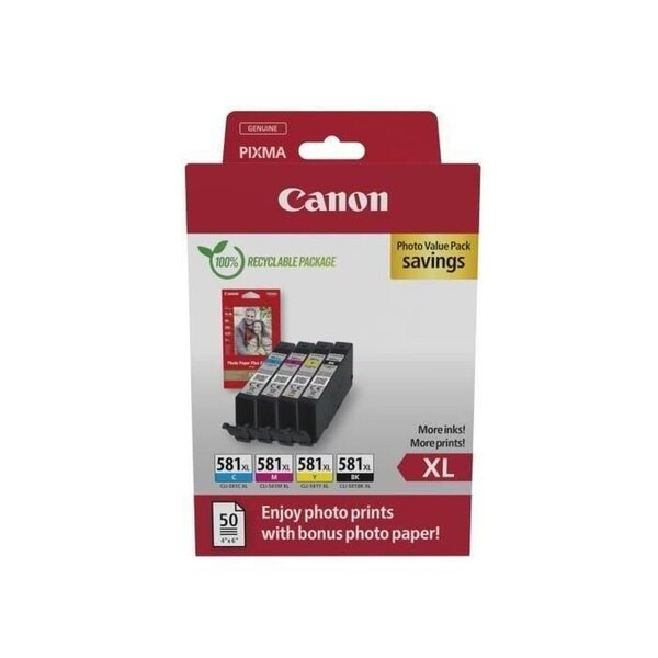 Multipack cartouches d'encre + papiers photo CLI-581XL Noir/Cyan/Magenta/Jaune haut rendement