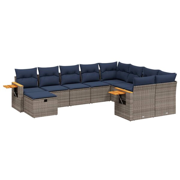 vidaXL Salon de jardin 10 Pièces avec coussins gris résine tressée
