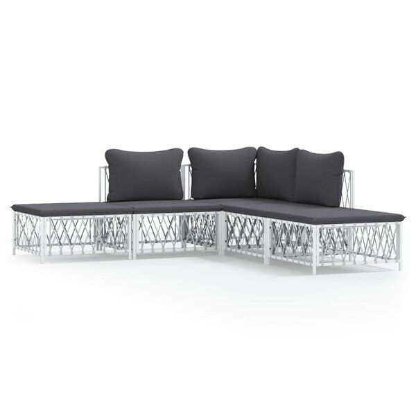 vidaXL Salon de jardin avec coussins 5 Pièces blanc acier