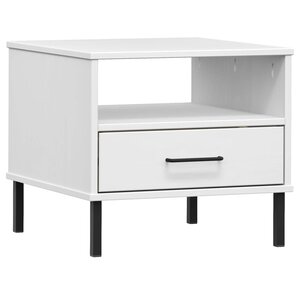 vidaXL Table de chevet avec pieds en métal Blanc Bois pin massif OSLO