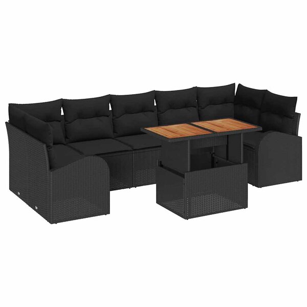 vidaXL Ensemble de canapé de jardin avec coussin 8 Pièces Noir