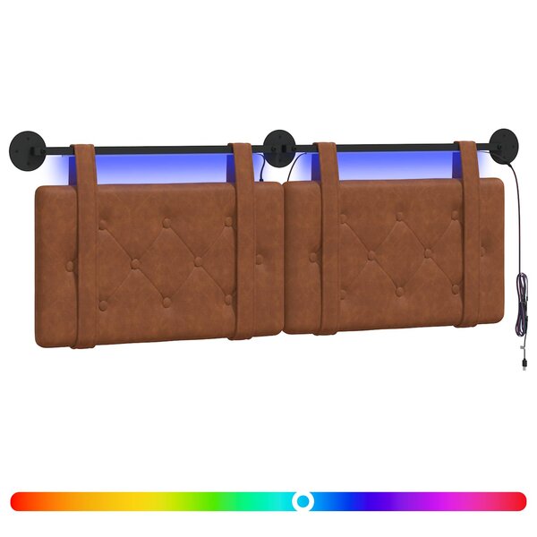 vidaXL Tête de lit suspendue Avec lumière LED Marron PU antique