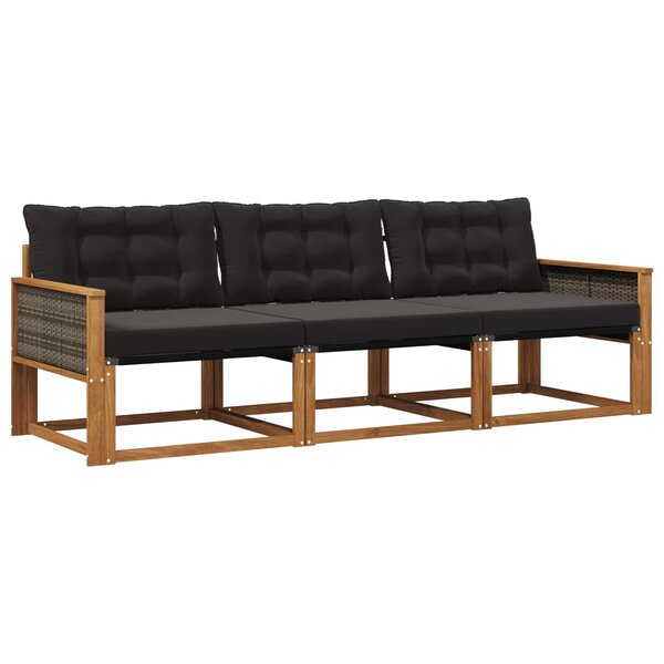 vidaXL Ensemble de canapés d'extérieur 3 pc Naturel et noir